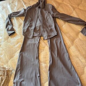 Women's Gray Wide-Leg Pants with Matching Zip Jacket